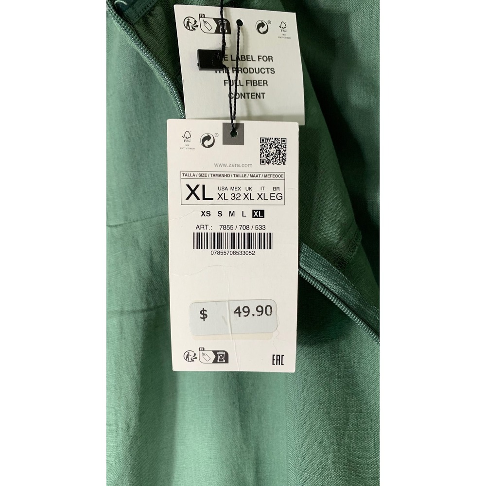 Zara Womens Green Linen Blend Strapless Midi Dress NWT XL - Picture 7 of 10